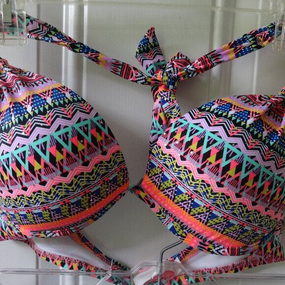 Victoria's Secret Bikini colorful print, top size 36C with push up bottom size L - Picture 2 of 14